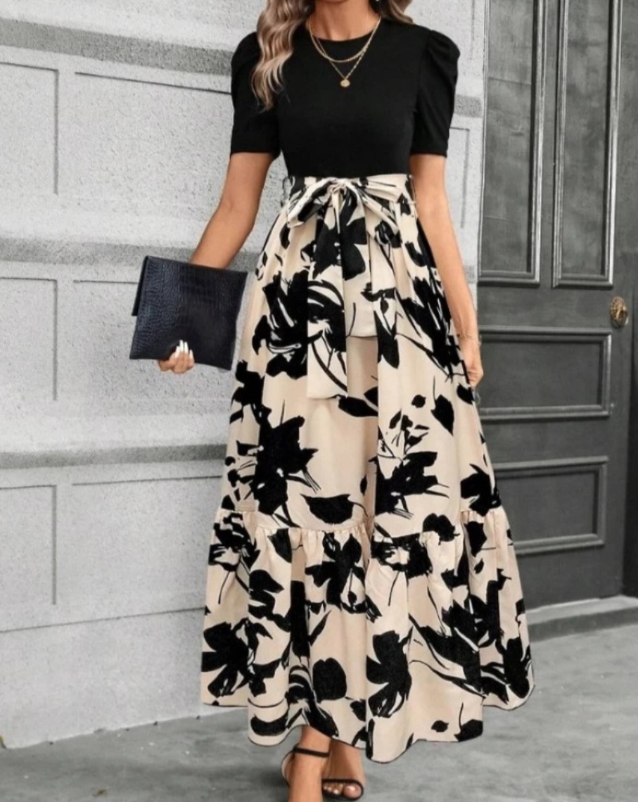 A- Line Beige Black dress